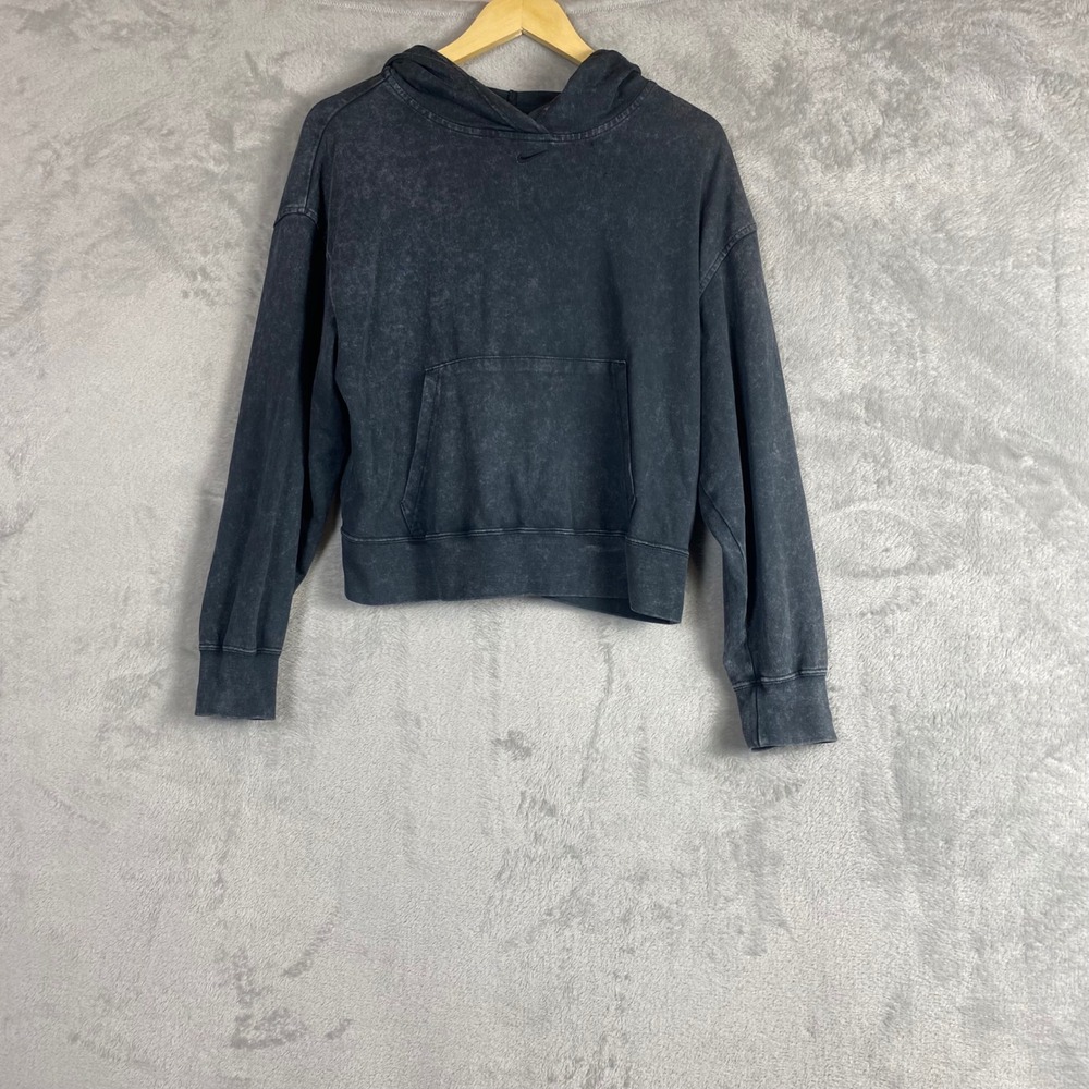 Nike Womens Acid Wash Cropped Hoodie Charcoal Grey XS Retro Washed Cozy